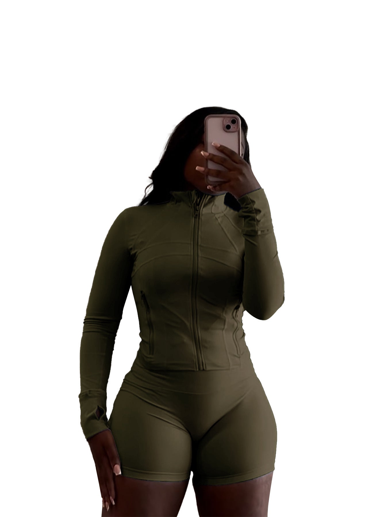 Ensemble deux pièces short moulant à manches longues