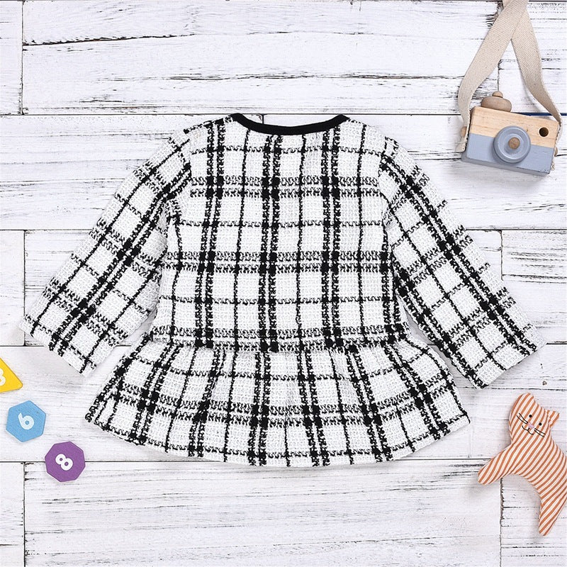 Ensemble fille 2 pièces – Pull tricoté & jupe à carreaux