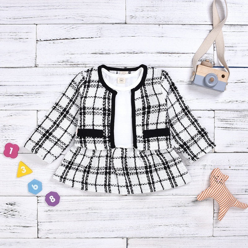 Ensemble fille 2 pièces – Pull tricoté & jupe à carreaux