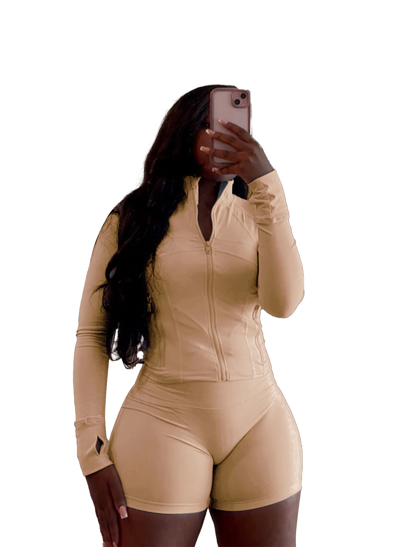 Ensemble deux pièces short moulant à manches longues