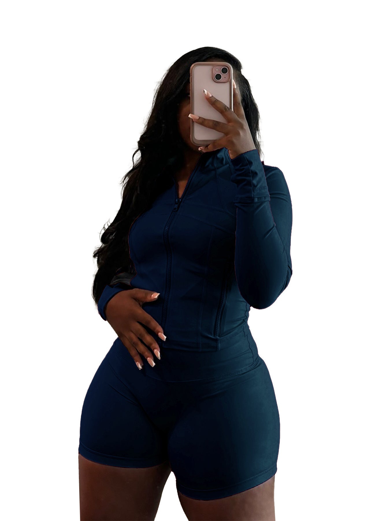 Ensemble deux pièces short moulant à manches longues