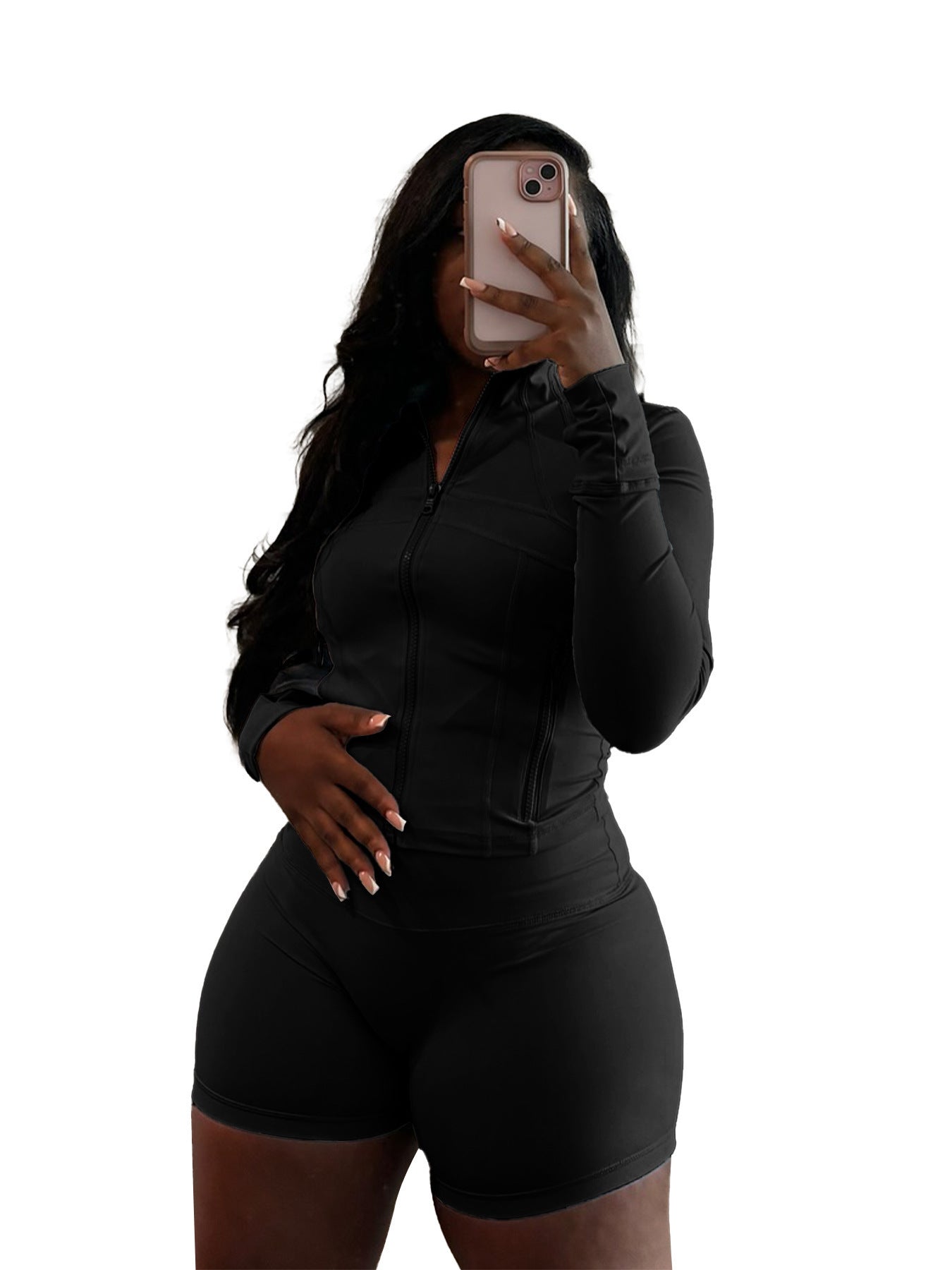 Ensemble deux pièces short moulant à manches longues