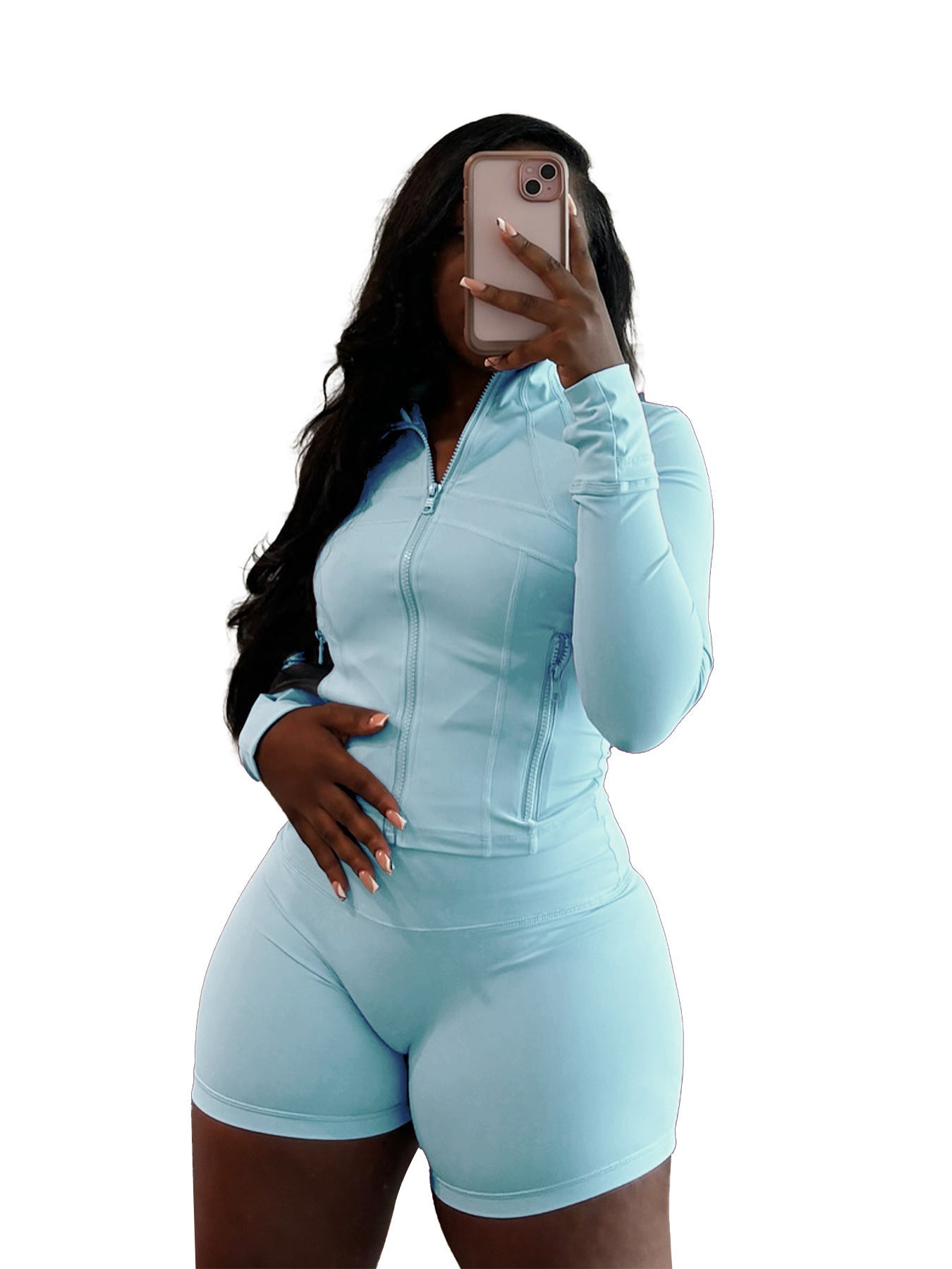 Ensemble deux pièces short moulant à manches longues