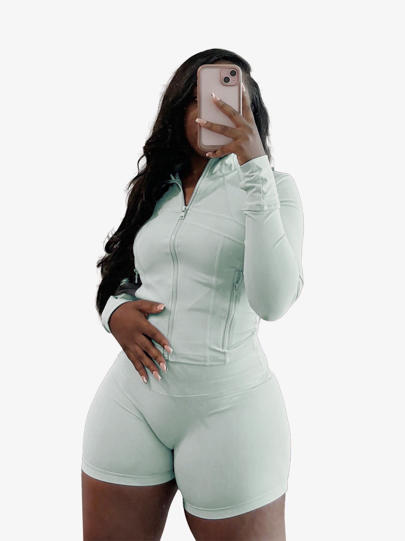 Ensemble deux pièces short moulant à manches longues